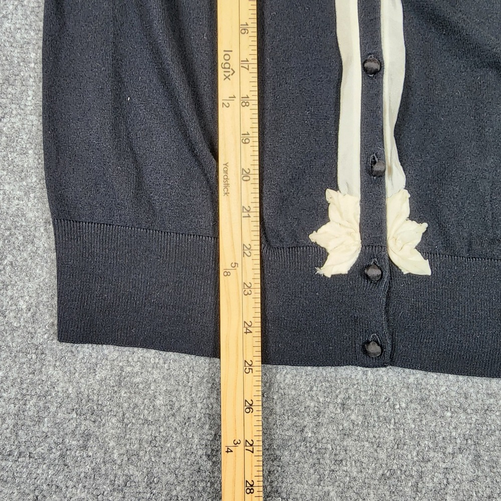 Antonio Melani Black Cashmere Blend Cardigan Cream Chiffon Trim Floral Accent L - Picture 3 of 6
